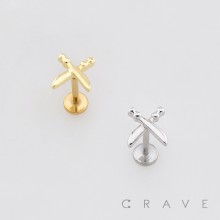 POLISHED CROSSED-SWORD DESIGN PUSHIN (THREADLESS) 316L SURGICAL STEEL LABRET SET